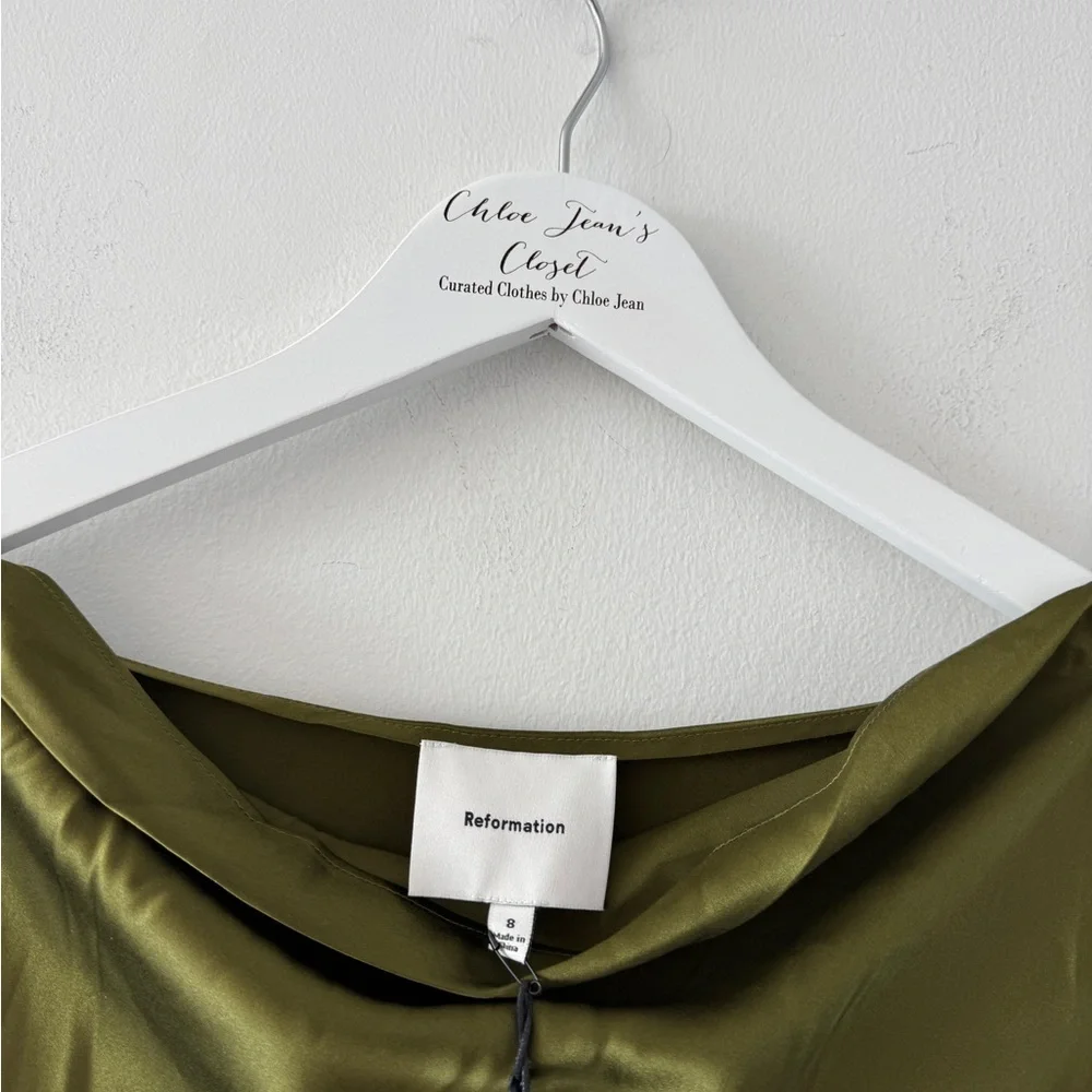 REFORMATION NWT Pike Silk Maxi Dress in Moss - Picture 4 of 14